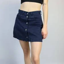 Vintage 80s 90s "Corp System" Jeans Skirt Button Placket dark blue 32