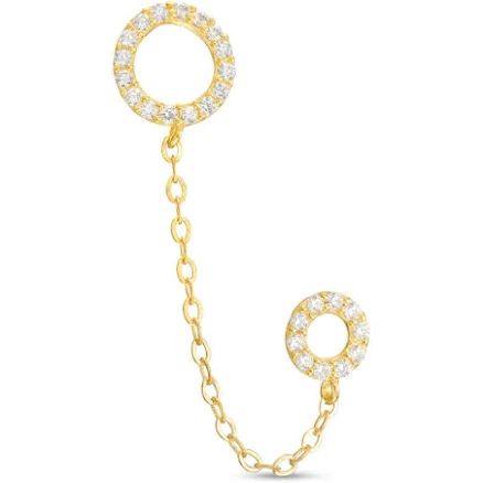 10K Gold Cubic Zirconia Double Circle Chain Stud Earring