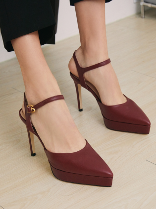 Wine Lambskin Sling Back
