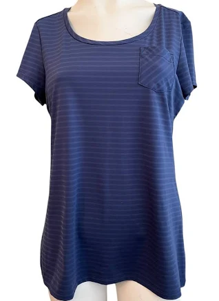 Rei Women's Medium Dark Blue Striped Lightweight T Shirt Short Sleeve