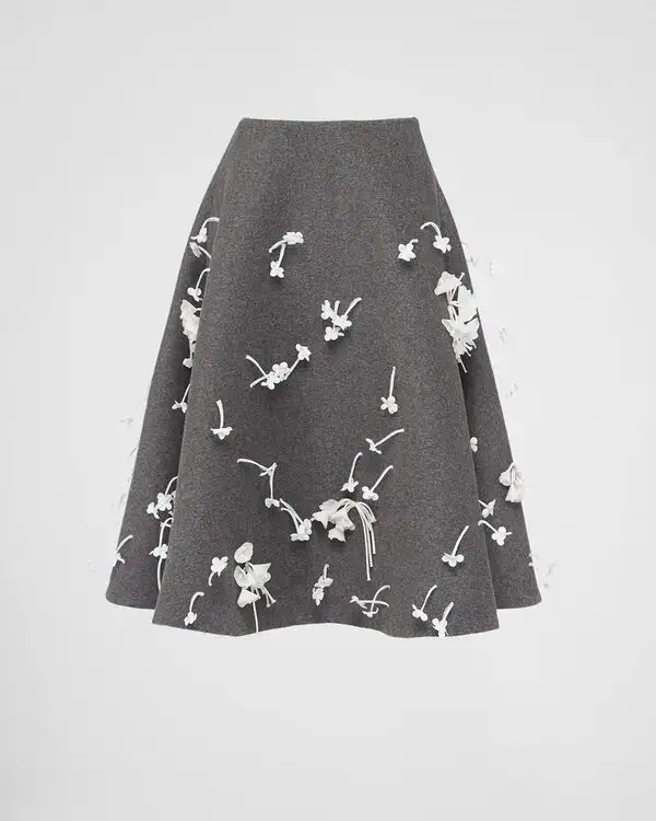 Embroidered Velour Midi Skirt