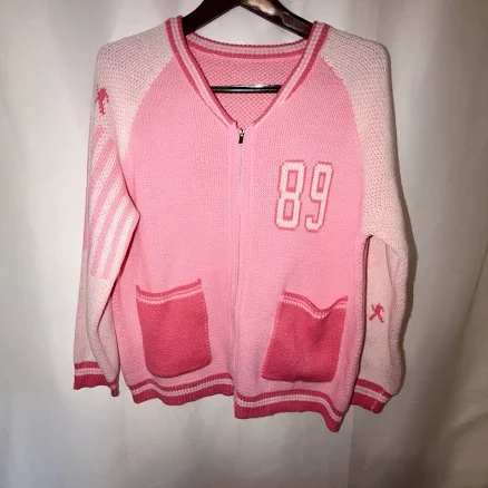 Pink Knit Zip-up Cardigan – Preppy Varsity Style Sweater - Size Medium