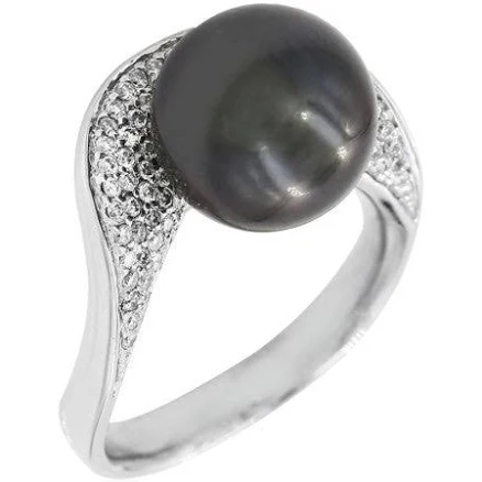 18K White Gold South Sea Pearl and Diamond Pave Ring