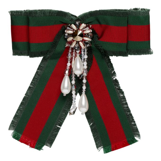 Gucci Red and Green Striped Ribbon Brooch