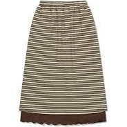 [Ugly Shadow] Striped Layered Skirt(Brown) - Brown / One Size