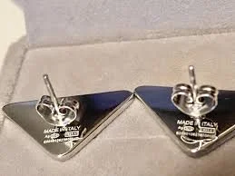 Prada Women's stud earrings logo Stamp White Sterling Silver 925 Jewelry New