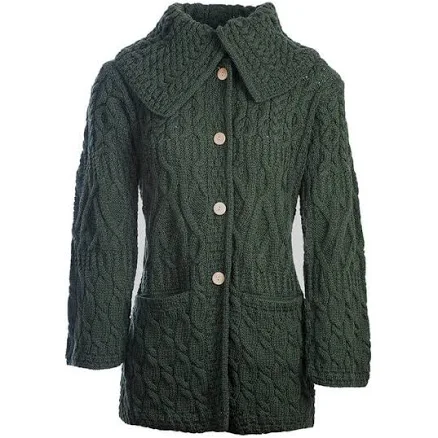 Aran Woollen Mills Women's Merino Wool Cable Knit Long Cardigan Sweater