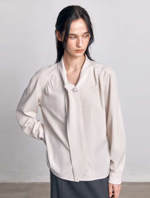 Stripe Tie Blouse (BEIGE)