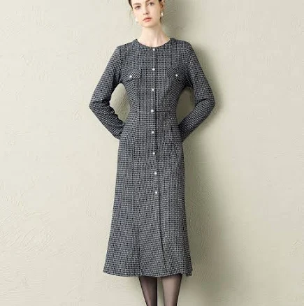 Fringe Tweed V-Neck Midi Dress