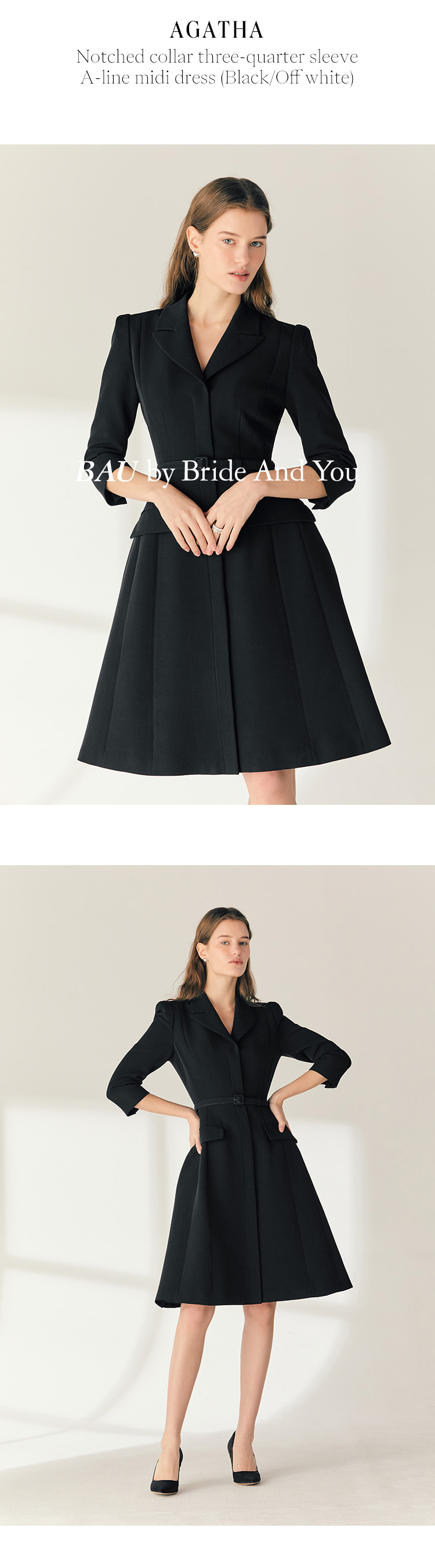 Notched Collar A-line Midi Dress