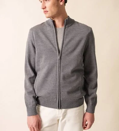 Saint James Men's GRAY Full Zip Wool Jacket with Side Slit Pockets