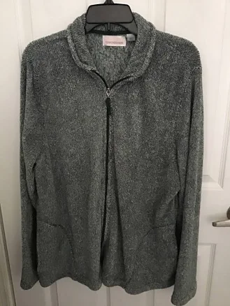 Stan Herman Green Fuzzy Fleece Sherpa Full Zip Sweater Jacket Women's
