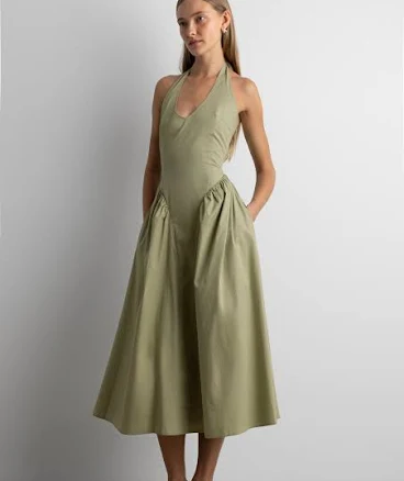 OAK + FORT Cotton Poplin Halter Midi Dress