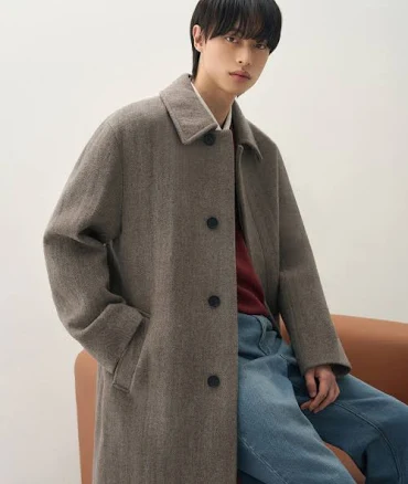 DRAW Fit Houndstooth Check Wool Balmacaan Coat