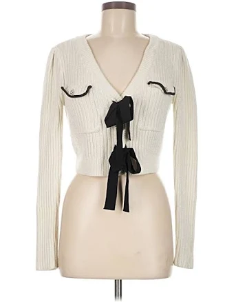 Self-Portrait Cardigan Sweater: Ivory - Women's Size Medium, ThredUp