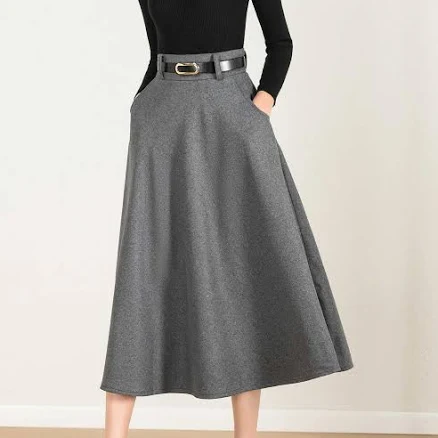 Women's Wool A-Line High Waisted Skirt