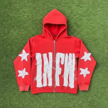 Distressed Applique Patch Zip Up Hoodie