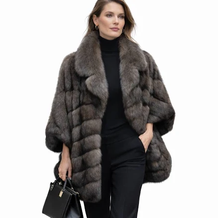 Sable Cape Jacket with Chevron Body and Batwing Sleeves