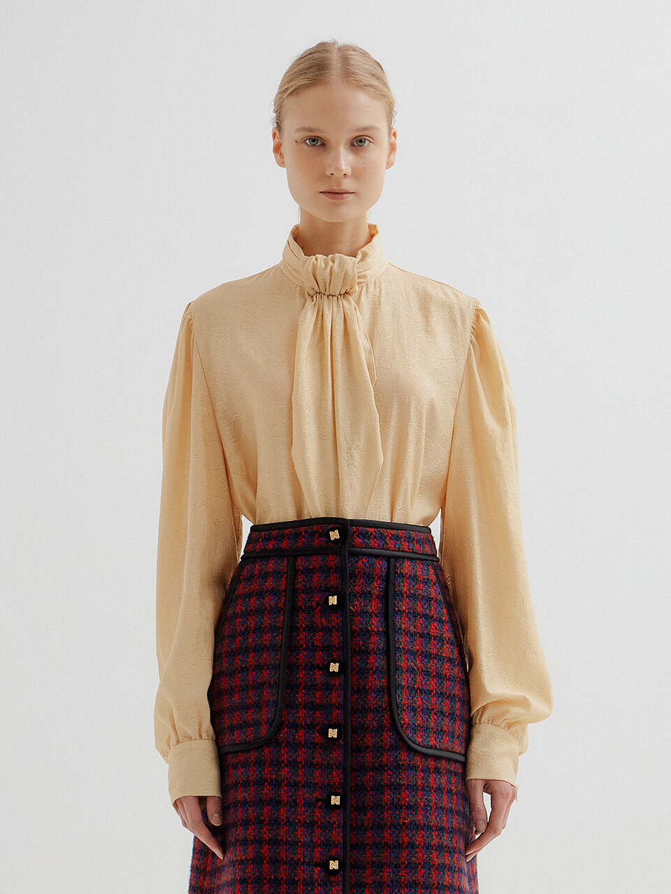 TANCY Tie-Neck Scarf Blouse (Beige)