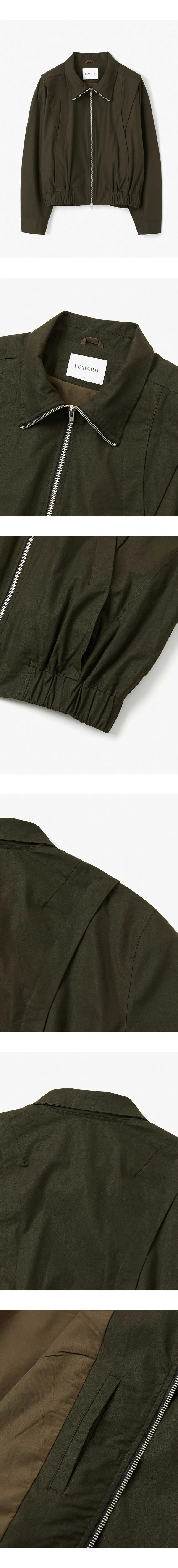 Cotton High Neck Short Blouson - Khaki