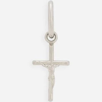 Dolce & Gabbana Men's Single Creole Cross Pendant Silver Earring