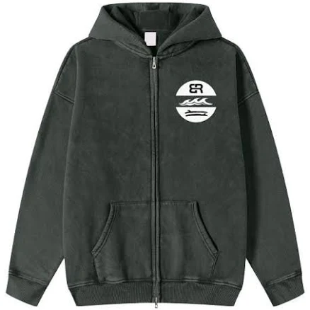 Streetwear Acid Washed Fleece Hoodie Jacket