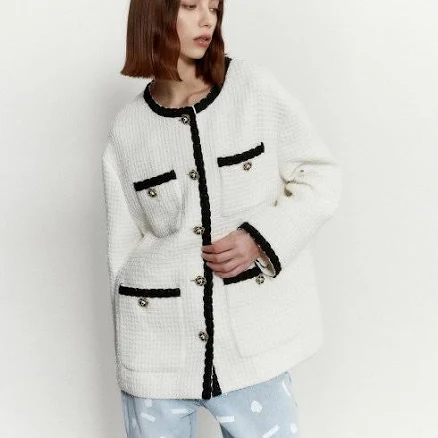 mudidi Tweed half jacket 002 White