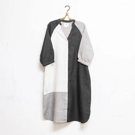 Linen Color Blocked Shirt Dress