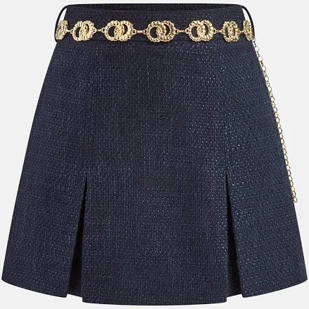 Tweed Mini Skirt with Golden Chain Belt