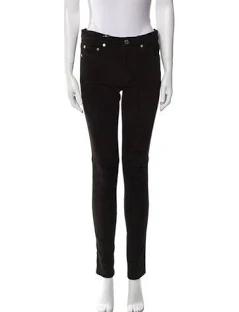Saint Laurent Lambskin Skinny Leg Pants in Black, Women's US6, FR38 | M