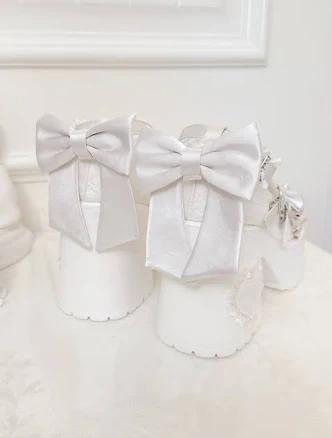 Rhinestone Mary Janes with Gather Edging and Bow Accents
