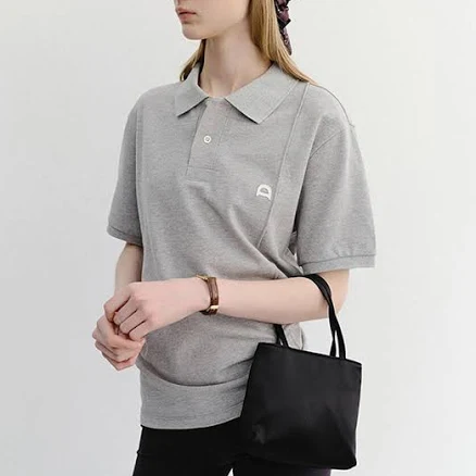 Dunst for WOMEN Unisex Leather Logo Polo Shirt_Melange Grey by W Concept