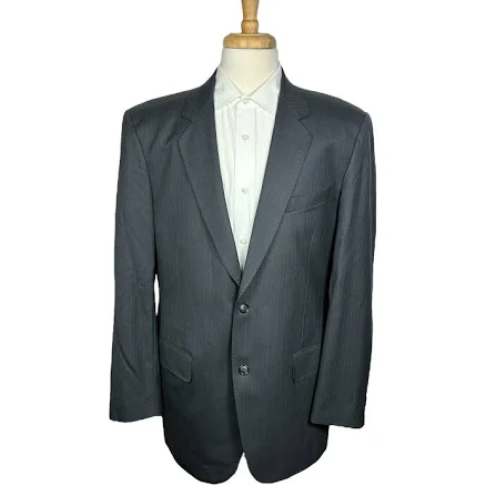Q Clothiers Bespoke Drago Super 150s Wool Gray Blue Striped Suit 44l