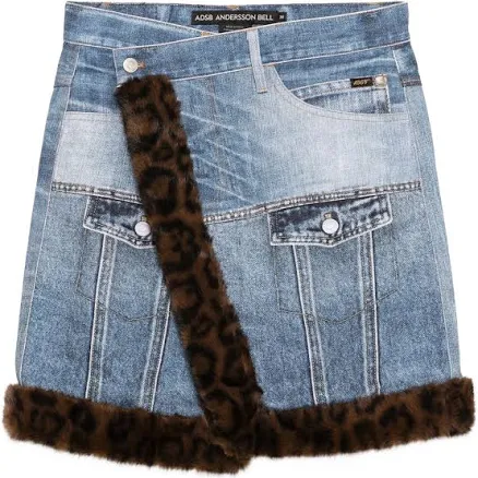 ANDERSSON BELL Women's Fur-Edge Denim Mini Skirt
