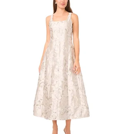 MSK Women's Sleeveless Square Neck Metallic Floral Fit & Flare Dress