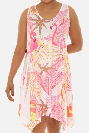Flamingo and Tropical Tree Print Beach Dress