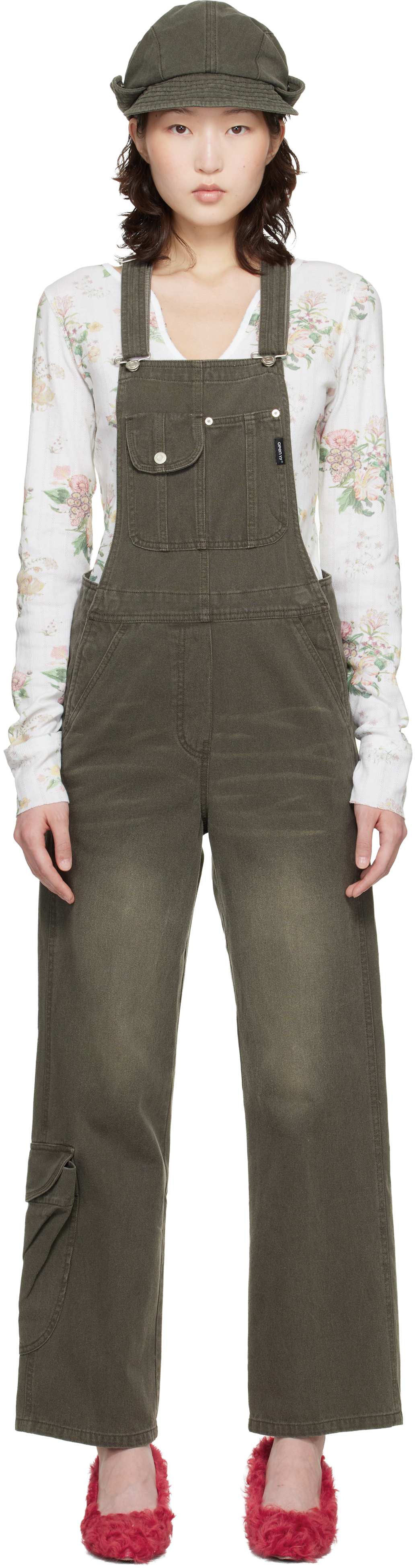 Brown Cargo Pocket Cotton Overalls
