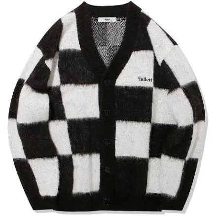 fallett checkerboard knit cardigan Black