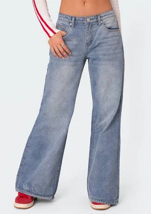 Edikted Women's Low Rise Wide Leg Jeans