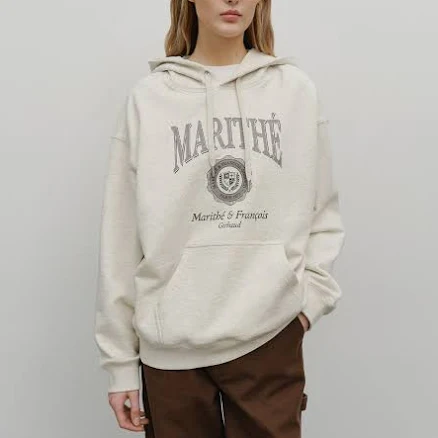 MARITHE FRANCOIS GIRBAUD CREST CRACK LOGO OVERSIZED HOODIE oatmeal / L