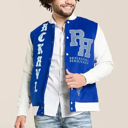 Rock Revival Men's Polyester Varsity Jacket with Buckle