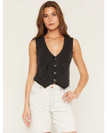 Ashley Women's Heart Pocket Fitted Denim Vest