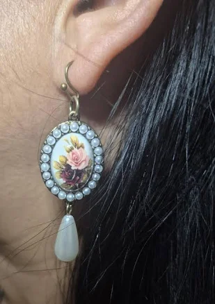 Vintage Floral Pearl Drop Earrings