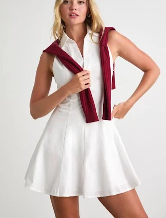 Lulus Striped Collared Skater Mini Dress