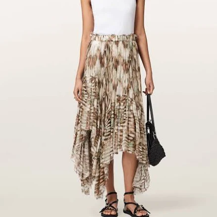 ALLSAINTS Women's Danae Asymmetric Tiered Midi Skirt, Pink, Size 6