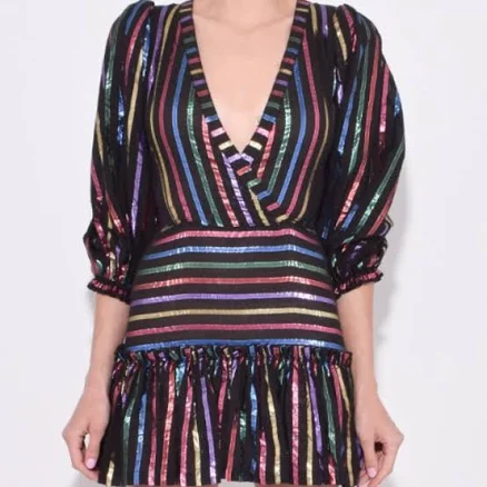 The Attico Dresses | Attico Multicolor Lurex Striped Mini V-Neck Dress In Black - Size 38 Italian/2us | Color: Black | Size: Xs | Slasker328's Closet