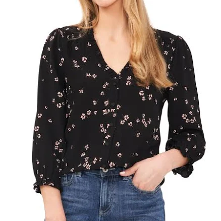 CeCe Women's V-Neck Button Front Top