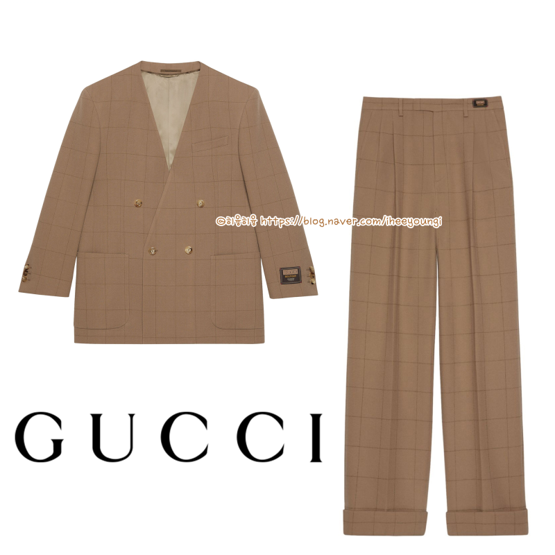 Grid-pattern Wide-leg Trousers