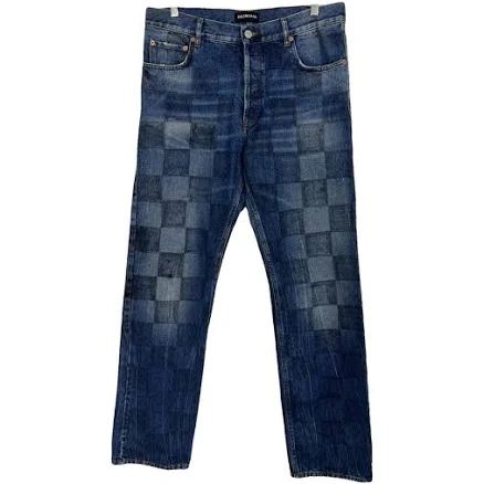 Balenciaga Blue Checked Denim Jeans Size 32 US