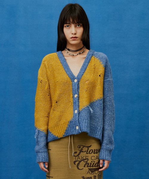 Damaged Color Contrast Cardigan